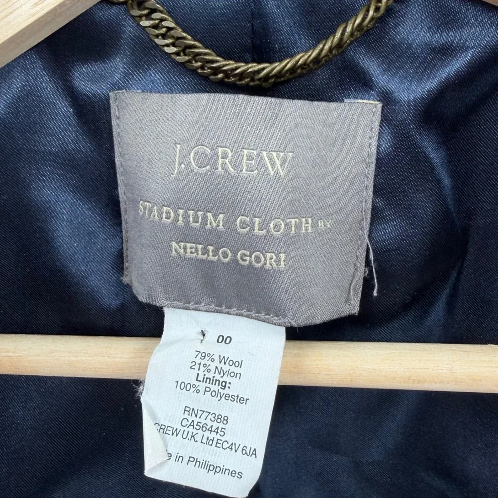 Vintage J. Crew Womens Pea Coat 00 Navy Blue‎ Double Breasted Stadium Cloth - Picture 3 of 12